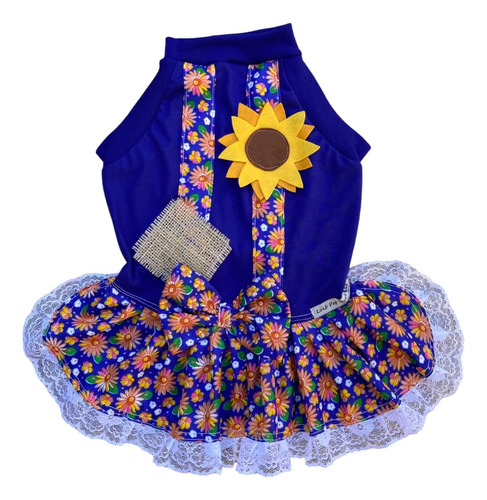 Roupas Cães - Cachorro - Malha - Fêmea - Festa Junina Azul