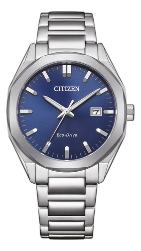 Reloj Citizen Bm762083l Hombre Eco Drive Acero Inoxidable Malla Plateado Bisel Plateado Fondo Azul