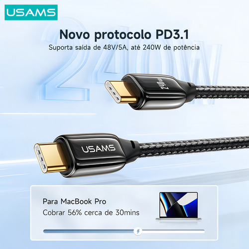 Cable USB-C tipo C Pd de 240 W, 48 V, 1,2 m para teléfono celular MacBook iPad, color negro