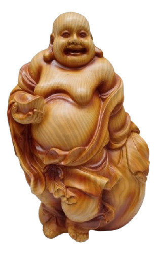 Estatuilla Buda Feliz Resina Simil Madera Importado Oriente