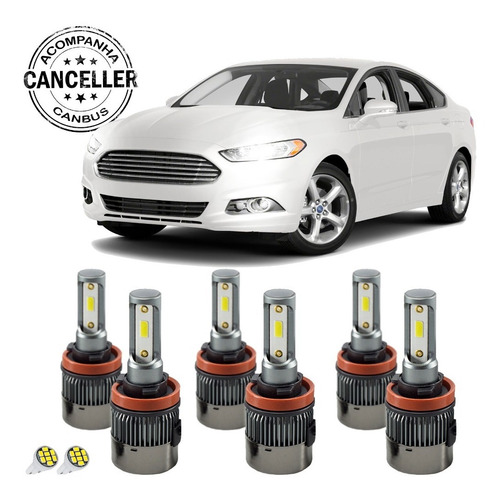 Kit Super Led Alto Baixo Milha Ford Fusion Com Canceller