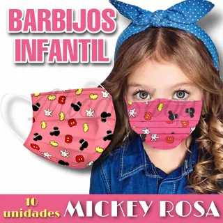 Barbijos Descartable Tricapa Cubreboca Niño X10u Mickey Rosa