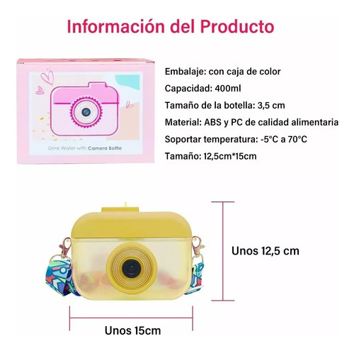Botella De Agua Kawaii De Cámara De 400ml Con Correa P/niños