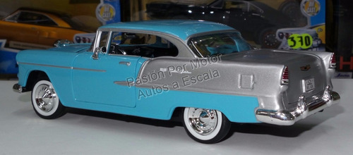 Motormax Chevrolet Chevy Bel Air Serie 2400C 1955 Coupe Azul Plata 1ª generación 1953-1957 1/24 Modelo Auto 