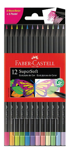 Lápis De Cor Faber Castell12 Cores, Super Soft Neon, Pastel