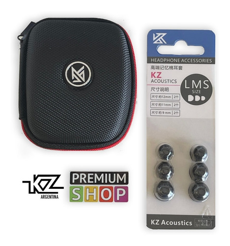 Imagen 1 de 6 de Estuche Kz Oficial + Almohadillas Tips Foam 3 Pares En S M L