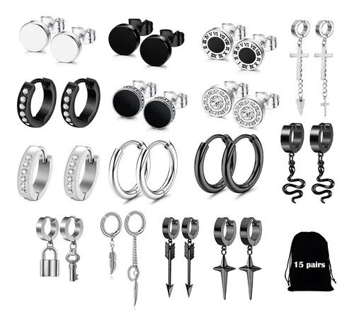 aretes para hombre/aretes de cruz/aretes de iman/Pendientes De Acero  Inoxidable Para Mujer color Negro/Plata Para Hombre