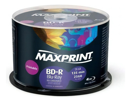 50 Mídia Bd-r Maxprint Printable 25gb Filmes Bluray