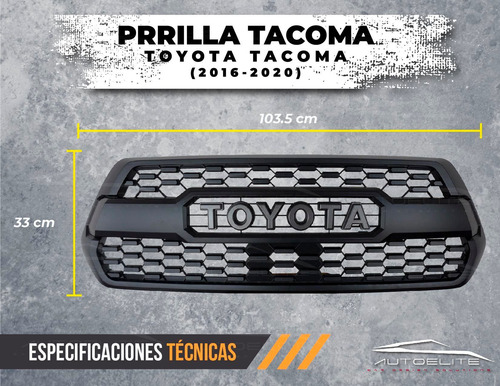 Imagen 3 de 9 de Parrilla Toyota Tacoma 2016 2017 Negra Con Emblema Plateado