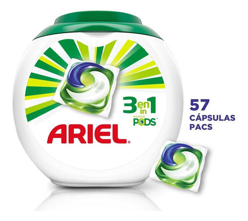 Imagen 1 de 6 de Cápsulas De Detergente Ariel Pods 3 En 1, - 57 Capsulas