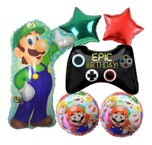 Globos Luigi Bros De 5 Piezas Super Mario