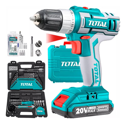 Taladro Atornillador Portátil 3/8' Set Herramientas Total