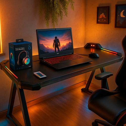 Mesa Para Escritório Gamer Com Led Rgb Computador Notebook