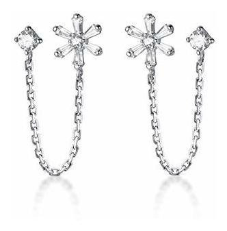 Cadena De Plata Dulce Flor Stud S925 Cz Crystal Rhinestone D