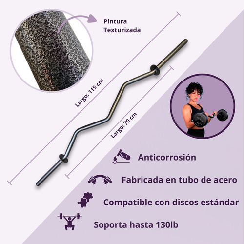 Barra Z Estándar Para Gym En Casa Con Seguros Plateado