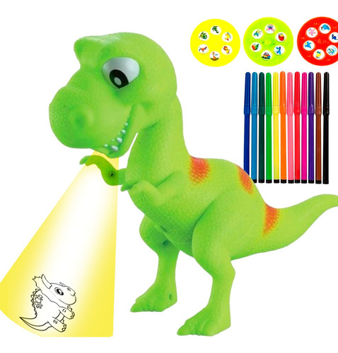 Dinossauro Projetor 2 Em 1 Educativa Infantil 18 Desenhos Cor Verde-limão