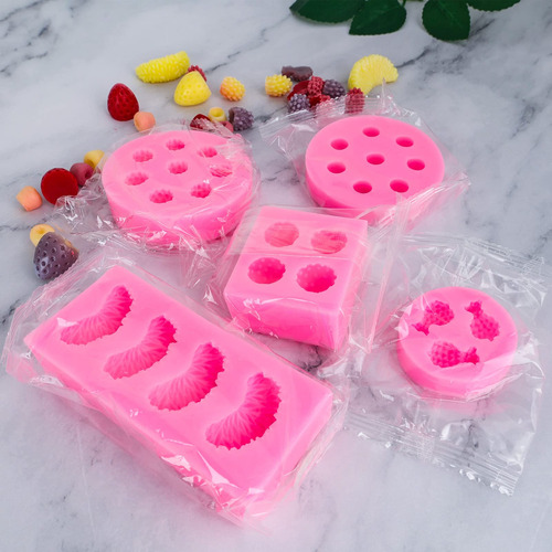 Moldes De Fondant Frutas 3d 5 Unidades Para Decoración Naranja, Rosa