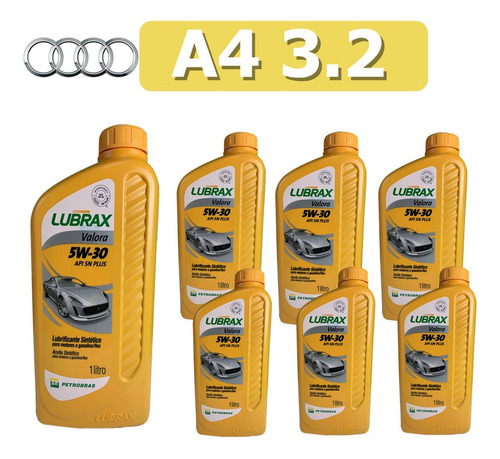 Kit Óleo Lubrax 5w30 Audi A4 B8 3.2 V6 Fsi 24v 7 Litros