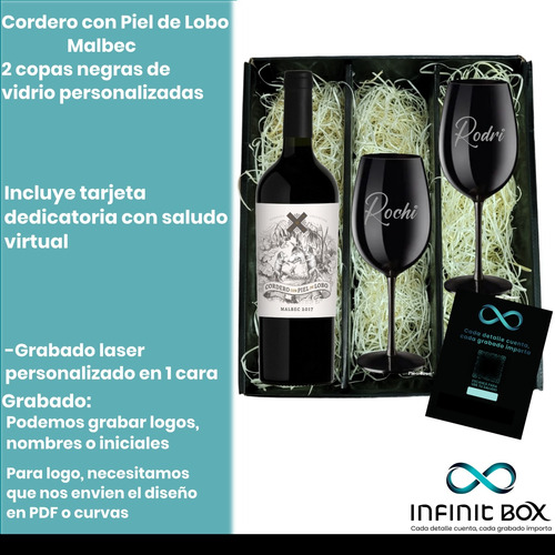 Box Regalo Vino Cordero Con Piel De Lobo + 2 Copas Negras