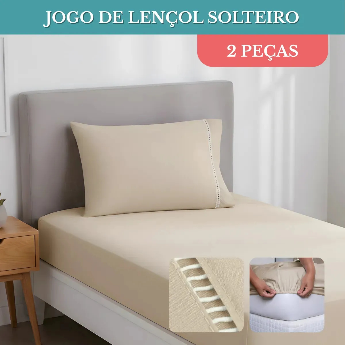 Kit Lencol Solteiro 2 Pecas 400 Fios Micropercal Toque Sedoso Com Elastico Fronha Ponto Palito Conforto E Luxo