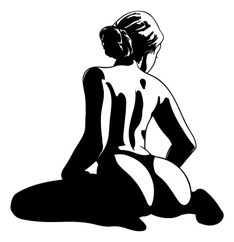Vinilo De Pared Mujer De Espaldas Sexy De Rodillas Decal Negro
