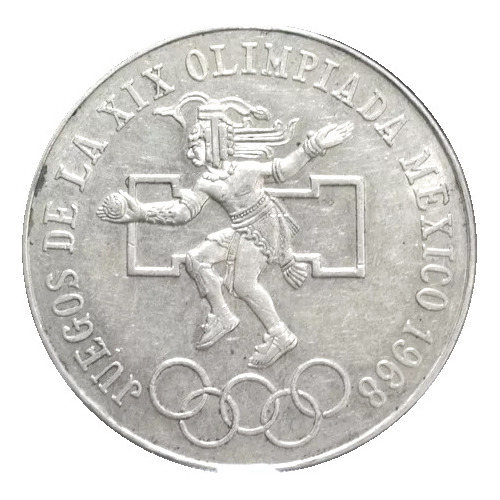 Moneda Plata De 1968 $25 Olimpiada Aro Bajo Lengua Curva 5