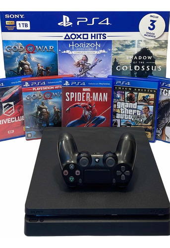 Sony Playstation 4 Slim 1tb Ps4 Megapack 2 Jogos + Controle Preto (Usado)