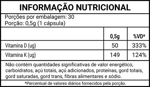 Vitamina D3 E Vitamina K2 6 X 30 Cápsulas - Flora Nativa