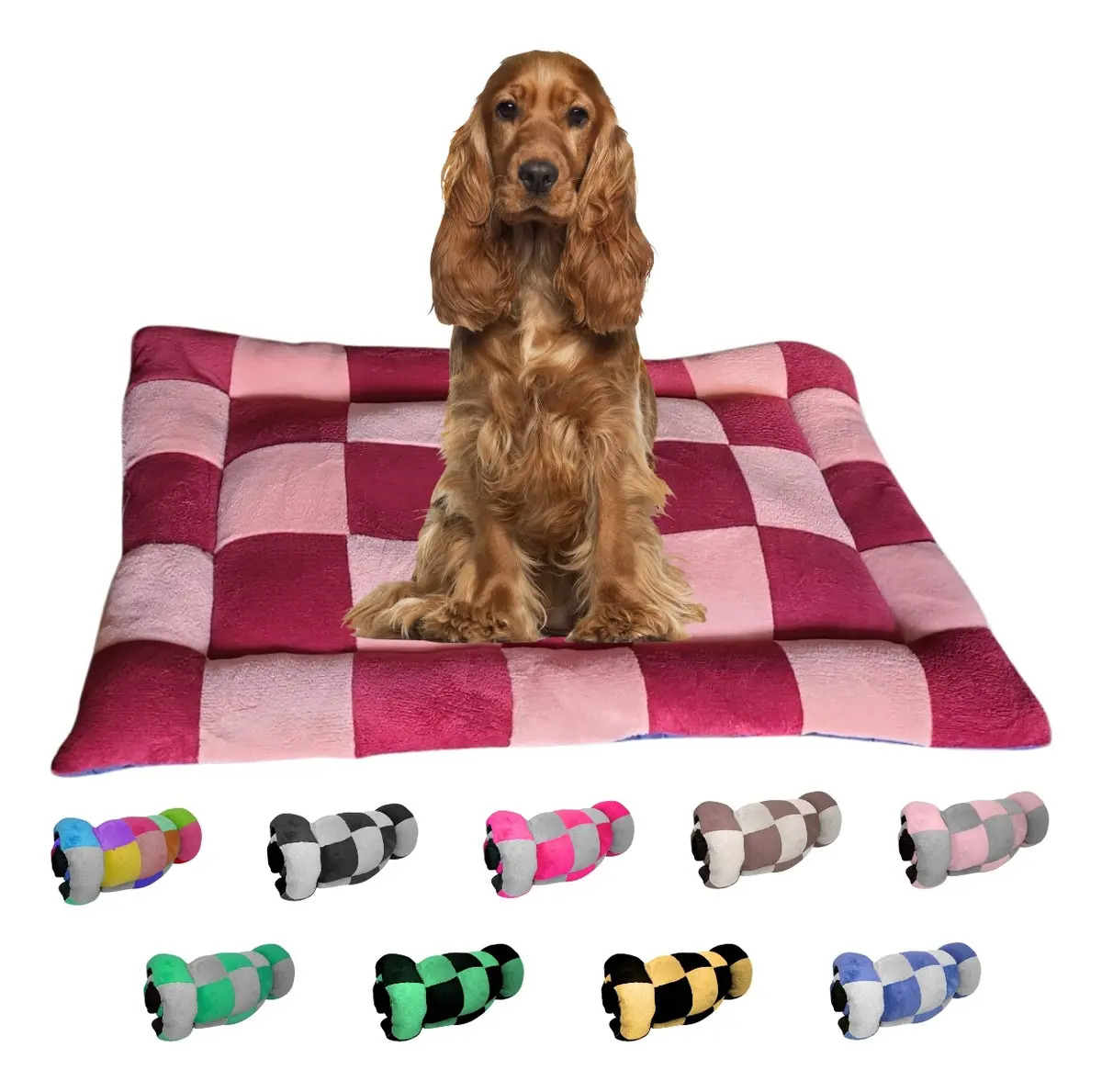 Colchonete Pet / Cama Pet 60x98 Cor Rosa E Vinho Desenho Quadriculada