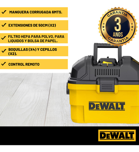 Aspiradora Dxv23g Remoto Solidos Y Liquidos 23 Lts Dewalt