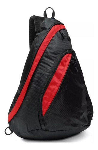 Mochila Transversal Bolsa Tiracolo Pochete Saida Para Fone Cor Preto/Vermelho