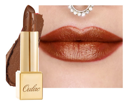 Oulac Lpiz Labial Metlico Marrn Oscuro Para Mujer, Color De