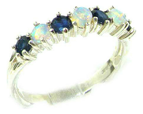 Plata De Ley 925 natural Opal & Zafiro Womans Eternity Ring 