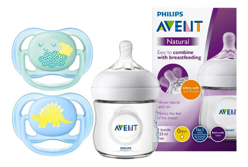 Mamadera Avent Natural 125ml + 2 Chupetes Avent Ultra Air