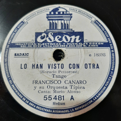 Pasta Francisco Canaro Roldan Alonso Odeon C201