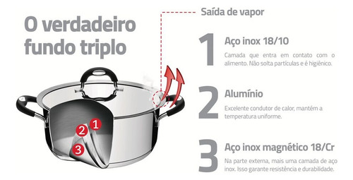 Cacerola Tramontina Duo de silicona plana de acero inoxidable con tapa, 2,8 l, color acero inoxidable