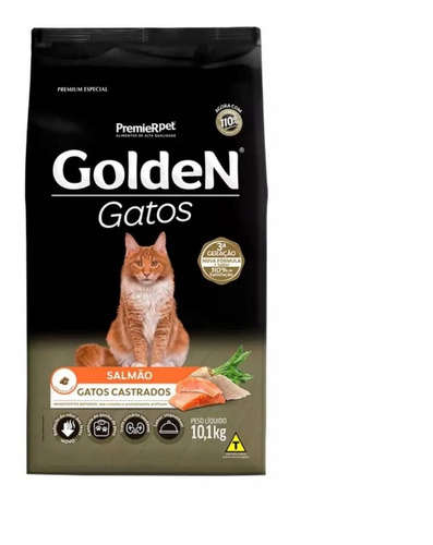 Ração Para Gato Golden Gato Adulto Castrado Salmao 10,1kg