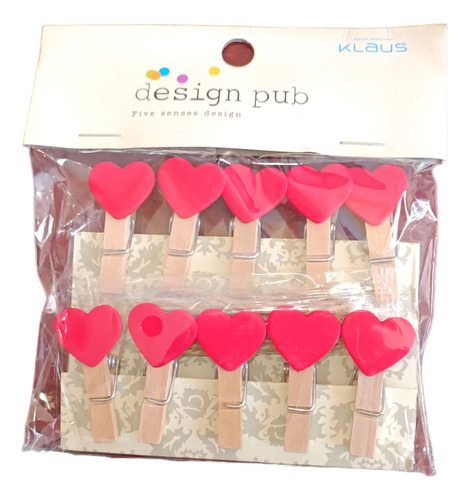 10 Pinzas Perros De Madera Color Caqui Con Corazon + Cordel