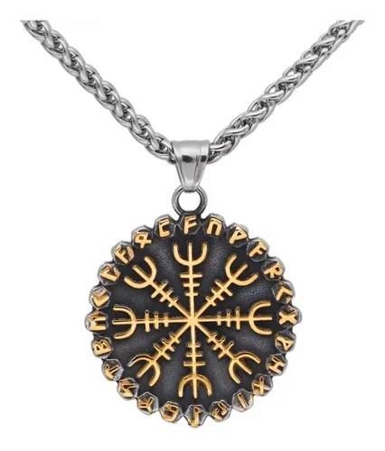 Collar Vikingo Aegishjalmur Golden Símbolo De Protección Collar Vikingo Aegishjalmur Golden Símbolo De Protección