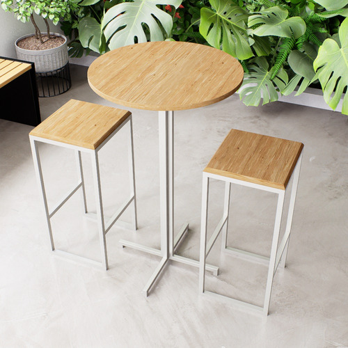 Conjunto Mesa Alta Bar Bistrô Redonda 2 Bancos Pinus
