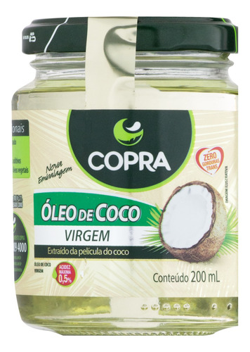 Óleo de Coco Virgem Copra Vidro 200ml