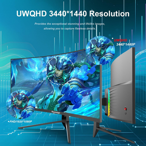 Raywego De 34 Pulgadas Monitor De Juego De Computadora Curva