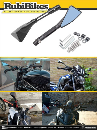 Imagen 2 de 7 de Espejos Para Moto Aluminio Cnc Brazo Largo Negro