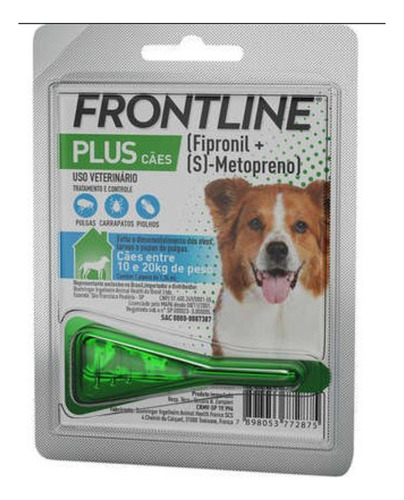 Pipeta antiparasitário para pulga Merial Frontline Plus para cão de 10kg a 20kg