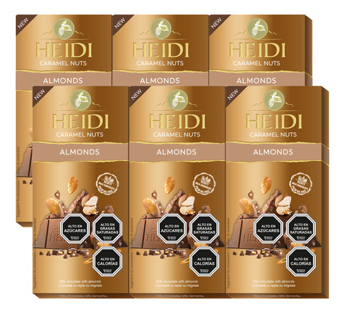 Pack 6 Tabletas De Chocolate Heidi Caramel Nuts Almonds 80g