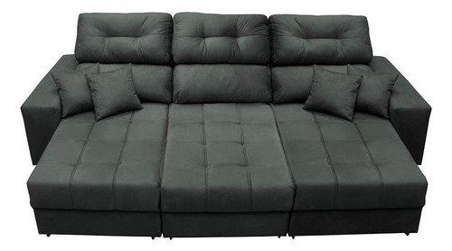 Sofá Retrátil E Reclinável Diamond 2,25m Tecido Suede Cinza Cama inBox