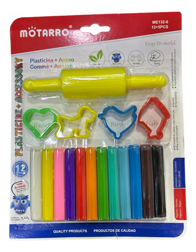 Set De 12 Plasticinas De Colores Con Moldes Y Rodillo