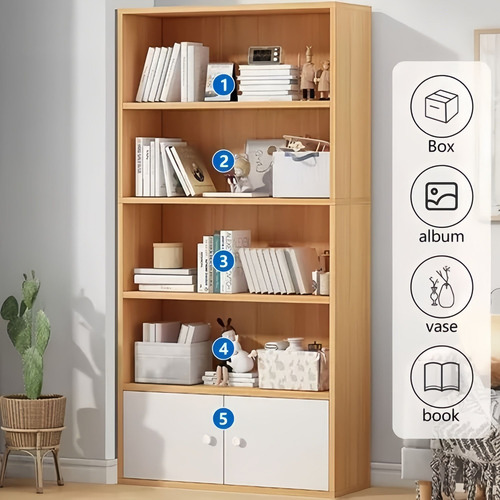 Libreros Madera Modernos Con 2 Puertas Y 4 Niveles Estantes