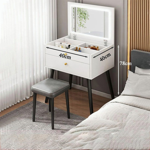 Tocador De Dormitorio Con Cajones Espejo Modernos Led Blanco