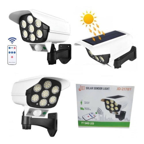 Camara Ip Falsa Reflector Solar Sensor Movimiento Control Color Blanca